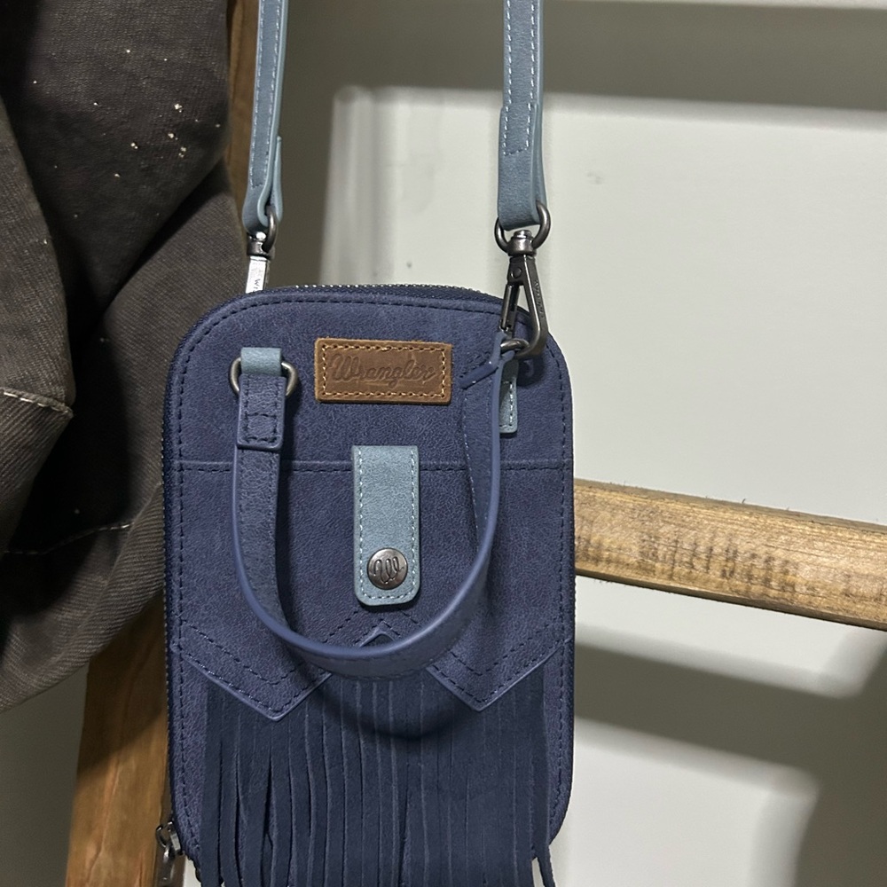 Wrangler Navy and Light Blue Crossbody Bag with Fringe
